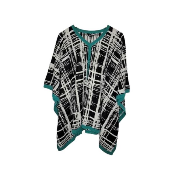 Misook Jackets & Blazers - 𝅺MISOOK Windowpane Striped Knit Poncho Cape Sweater - XL